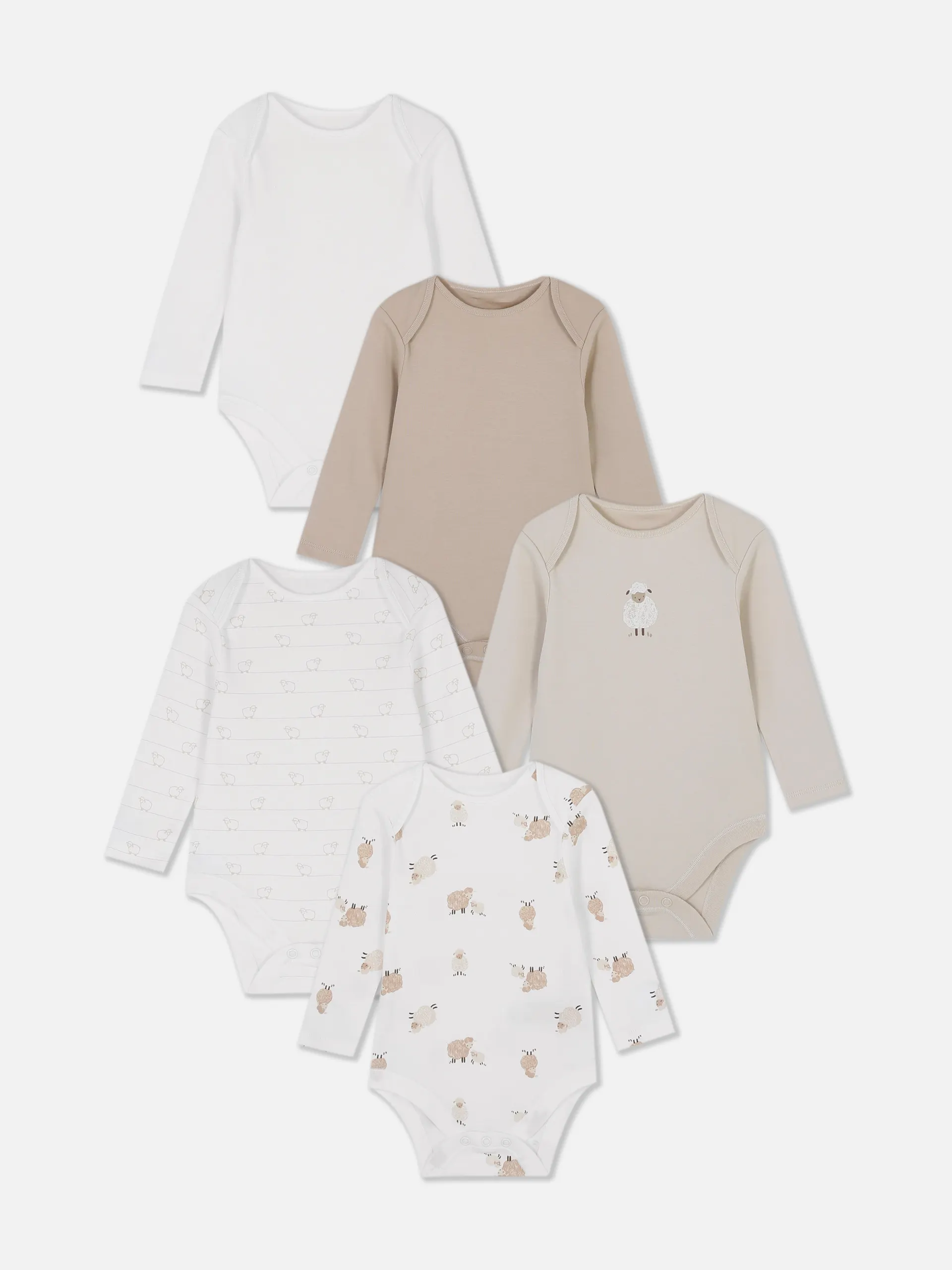 Langärmelige Bodysuits mit Schafmotiv, 5er-Pack