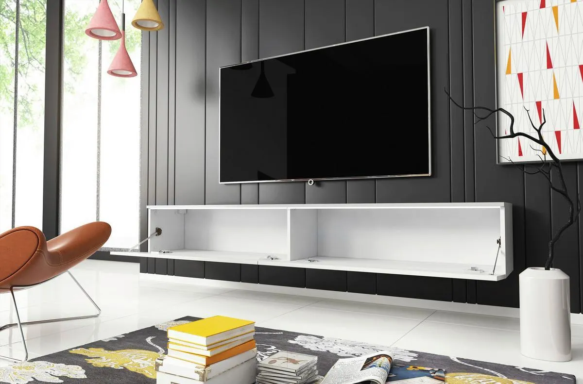 TV-Lowboard B: 180 cm Weiß Hochglanz