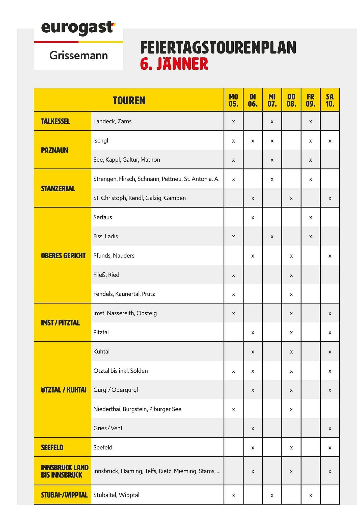 Eurogast Grissemann Flugblatt von 5. Jänner bis 10. Jänner 2026 - Flugblätt seite 1