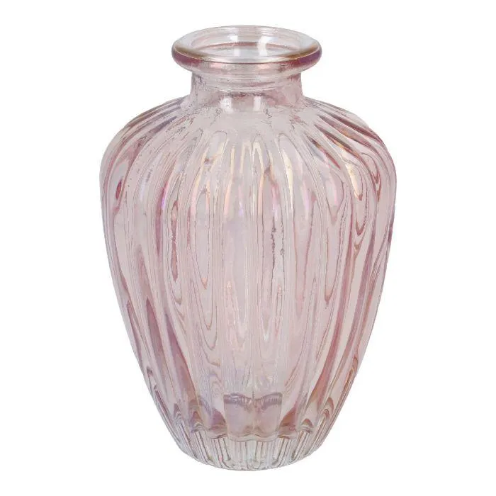 Flaschenvase Rillen, irisierend/rosa, 10.5 cm