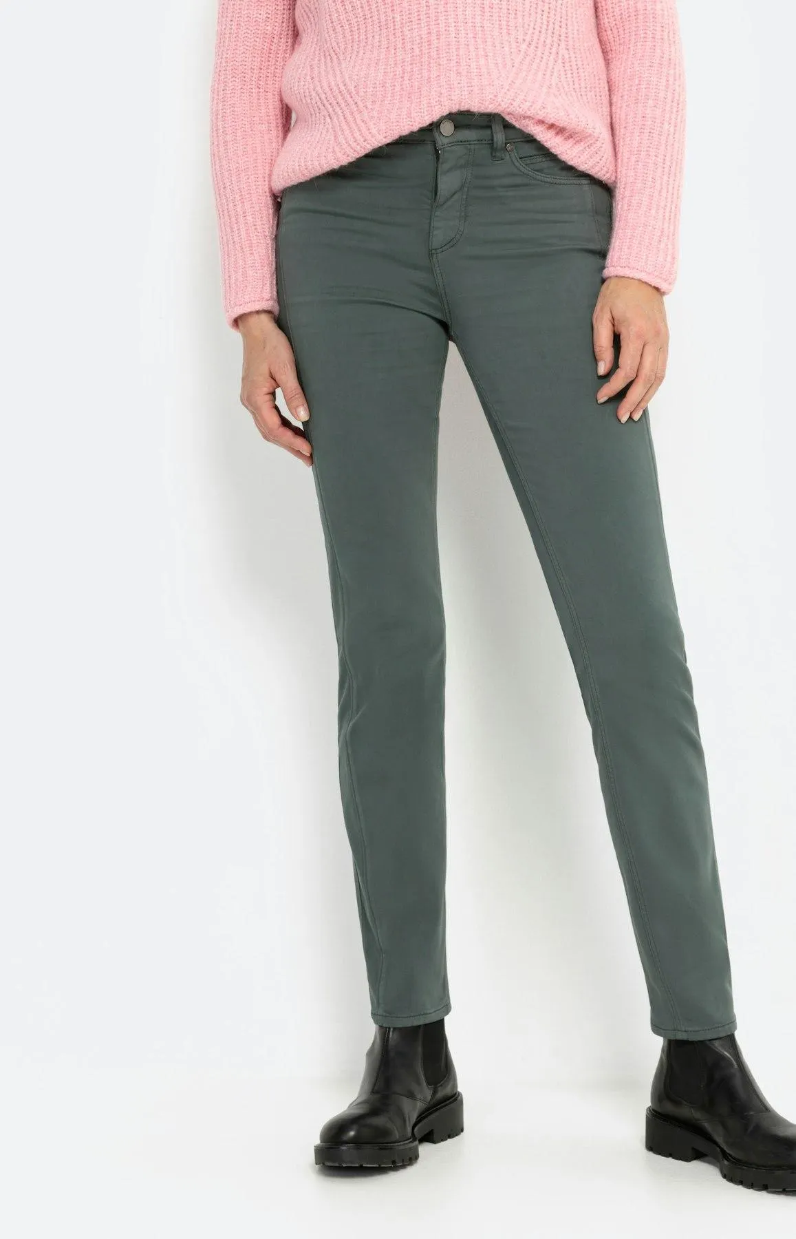 Hose aus Baumwoll-Satin, grau-grün