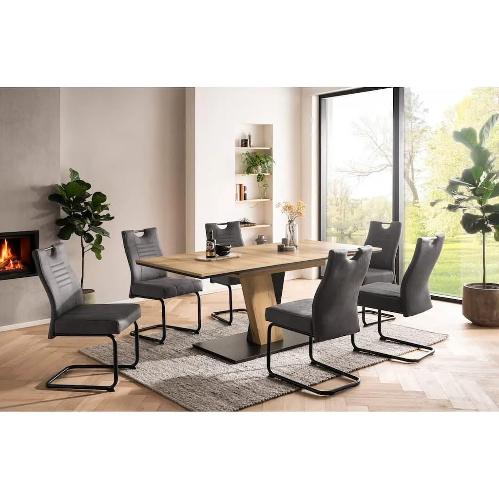 OTTO home Essgruppe »"Altona", Esstisch ausziehbar plus 6 Stühle« Esstisch ausziehbar 140 - 180 cm, 6 Freischwinger, 7 tlg. tlg. Säulentisch 140-180x90 cm, Stuhl mit Federkorb, 140 kg belastbar