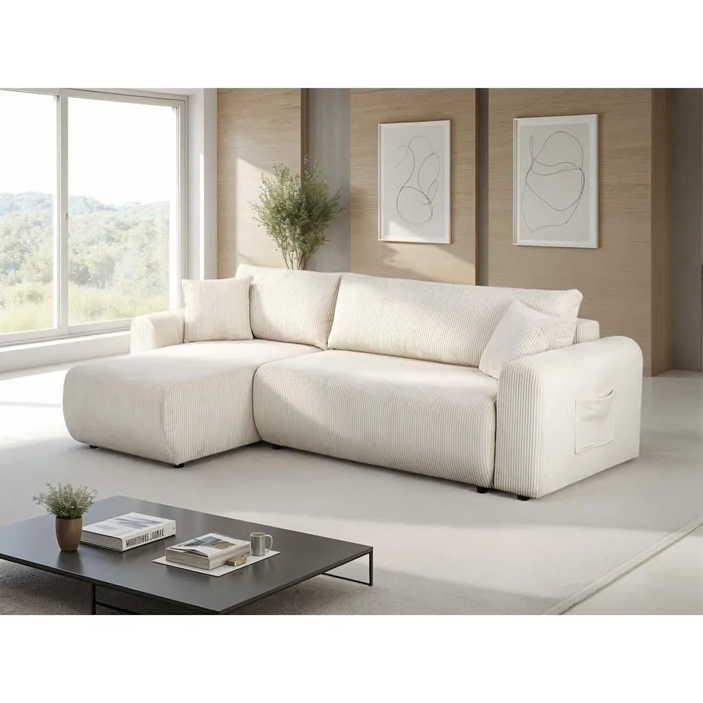 OTTO home Ecksofa »JONAA L-Form, 241cm - OTTO. Verlässliche Qualität.« Schlaffunktion(133/200), Boxspring, Bettkasten, Cord, Struktur