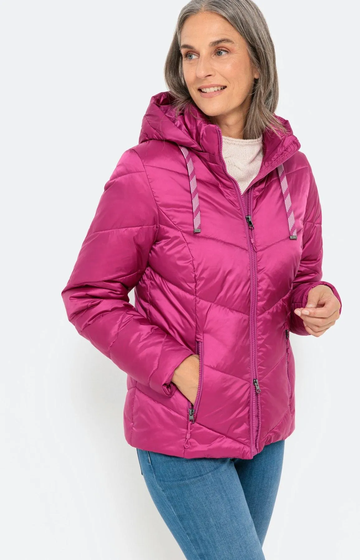 Steppjacke mit abnehmbarer Kapuze, pink