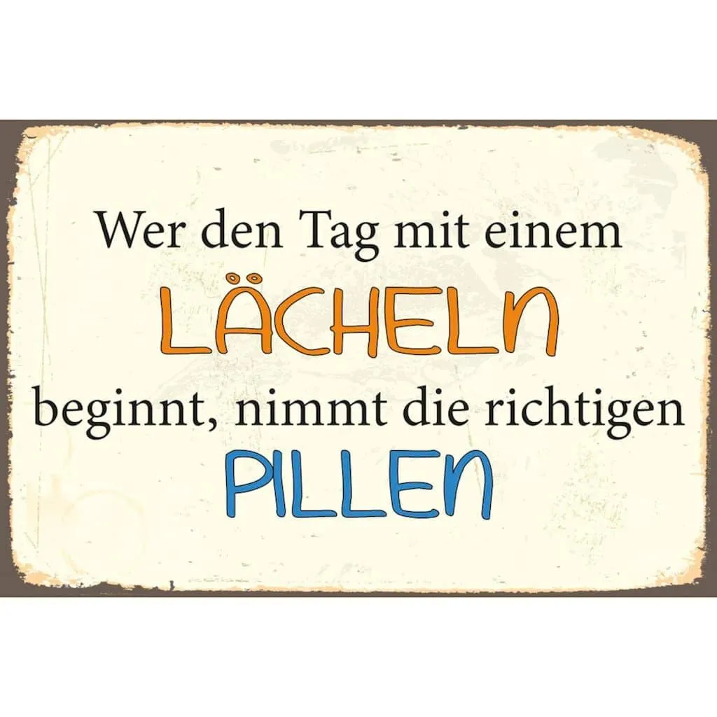 queence Metallbild »Lächeln« Motivationsbilder | Schriftzug | Sprüche | Sprüche & Texte 1 Stk. tlg. Stahlschild, Blechschild, Sprüche, Texte, witzig