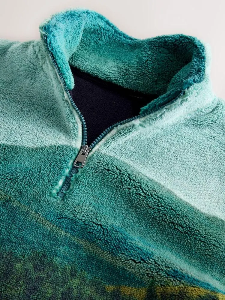 Green Deer Scene - Borg-Fleece mit Reißverschlusskragen