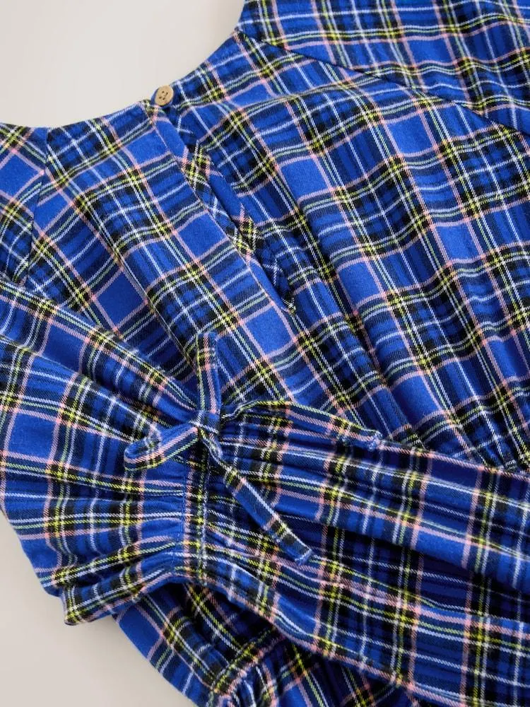 Blau - Kariertes Kleid (3–16 J.)
