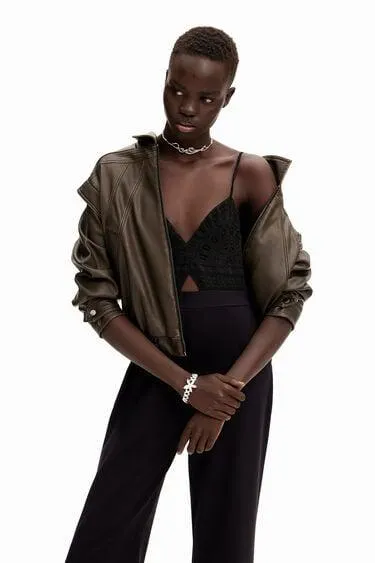 Langer Jumpsuit Häkelstoff