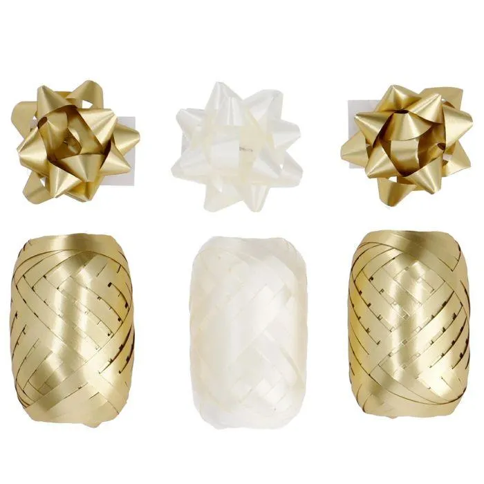 Geschenkband-Set Schleife, gold/creme, 6-teilig