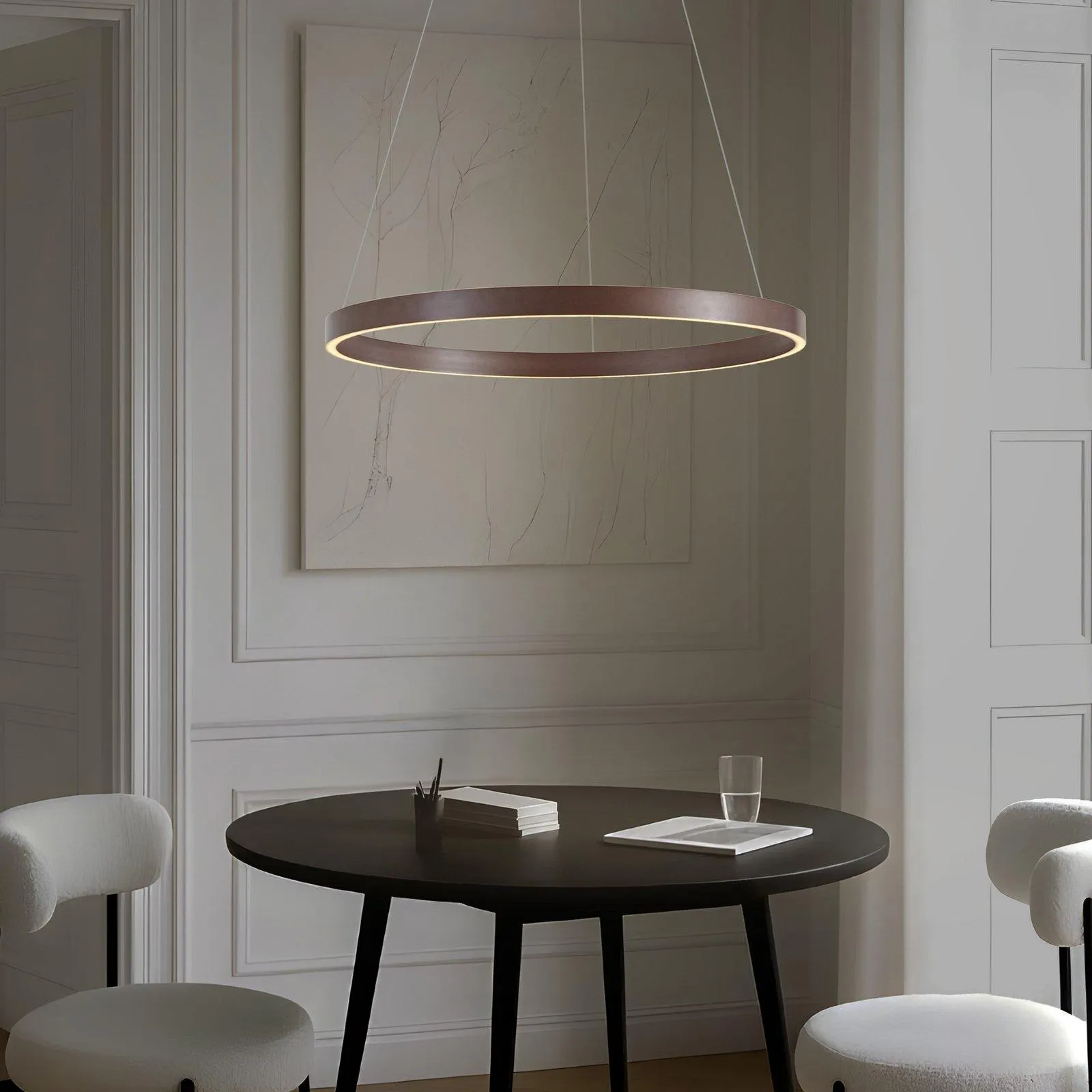 Lucande LED-Hängeleuchte Yonam, Ø 80 cm, 1-flg., braun, CCT