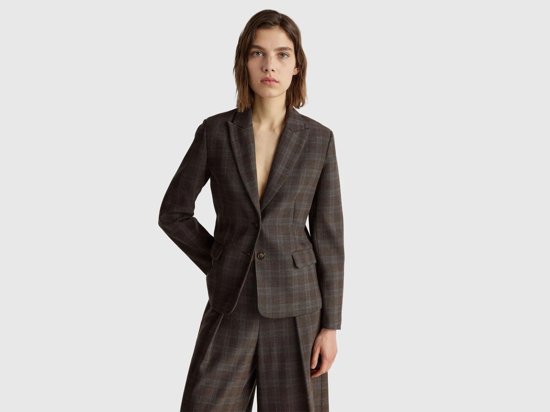 Check blazer in viscose blend