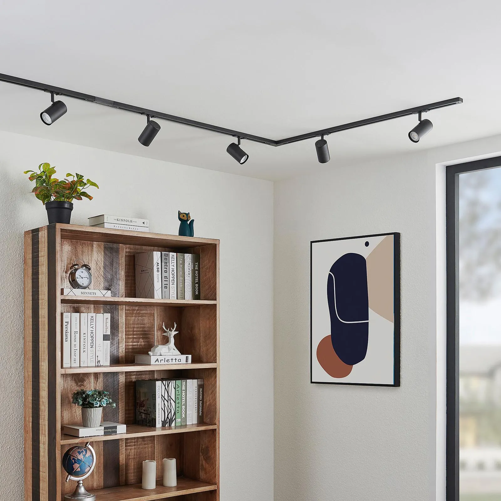 Lindby 1-Phasen-Schienensystem Linaro, GU10, schwarz, 5-flg.