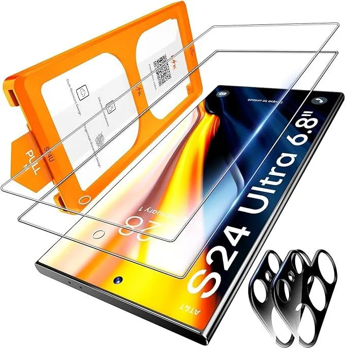 LϟK für Samsung Galaxy S24 Ultra für Panzerglas, 2 Stück HD-Hartglasfolie + 2 Stück Kameraschutz, [Auto-Installation] Kratzfest für Samsung S24 Ultra Schutzfoile, 0 Staub & Blasen, Anti-Fingerabdruck
