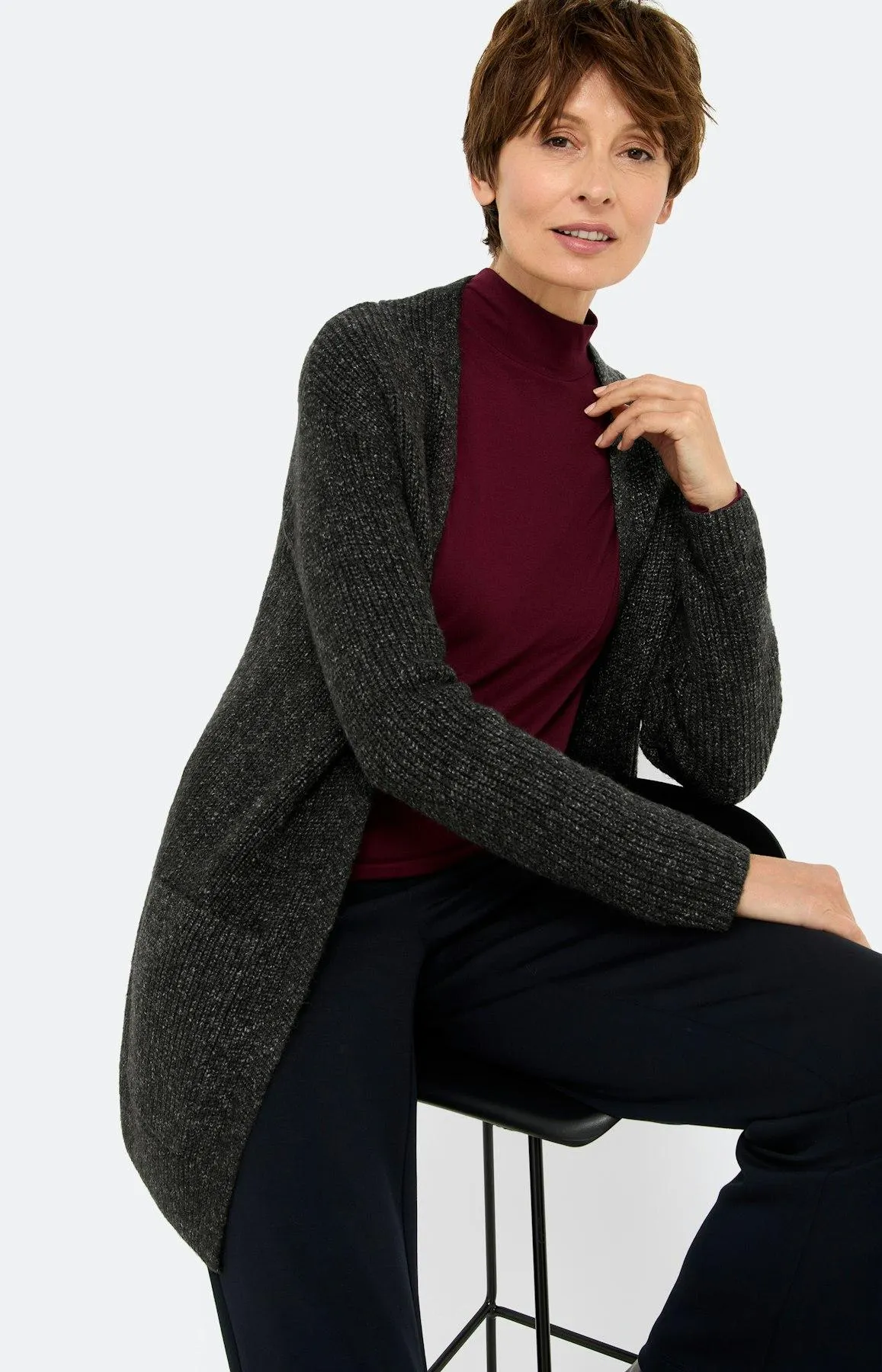 Offener Cardigan mit Taschen, anthrazit