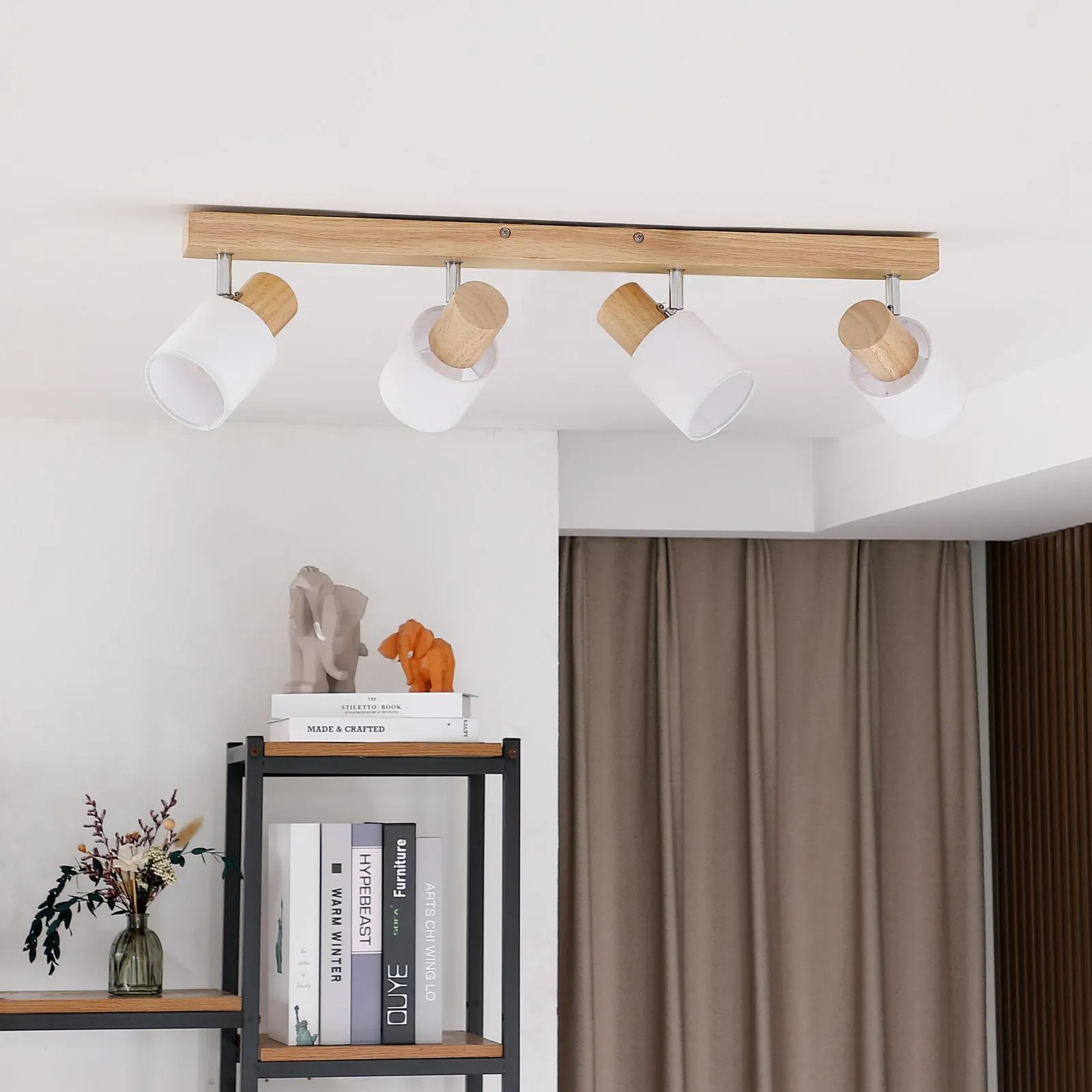 Lindby Deckenstrahler Wanessa, 4-flammig, Holz, weiß, E14