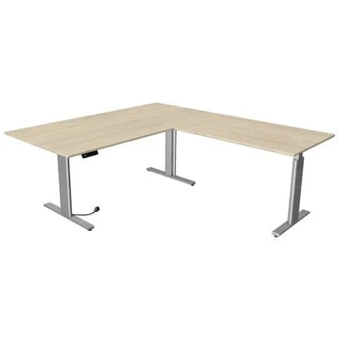 Schreibtisch elektr.höhenv. Ahorn/silber KERKMANN 10235750 200x100+120x80cm