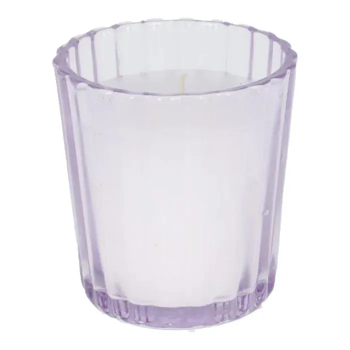 Kerze im Glas, Rillen/flieder, 5.5 x 6 cm