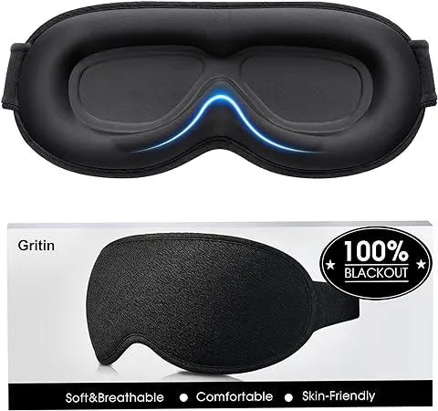 Gritin Schlafmaske für Frauen & Herren, 2024 Atmungsaktive 3D Schlafbrille für Seitenschläfer 100% Lichtblockierend, Bequeme & Ergonomisches Design mit Memory Foam Augenmaske für Reisen