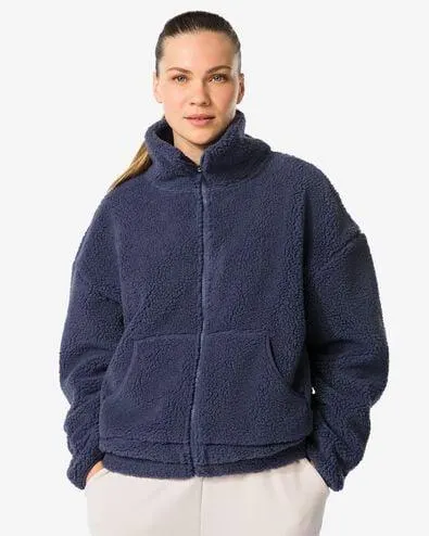 dames sherpa jas blauw