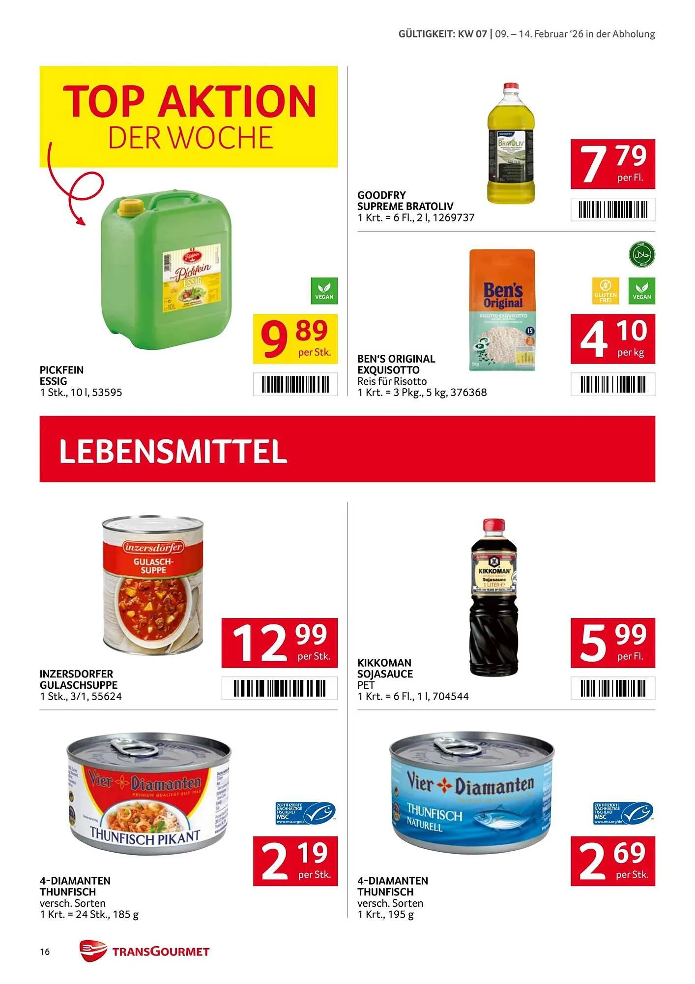 Transgourmet Flugblatt von 9. Februar bis 15. Februar 2026 - Flugblätt seite  16