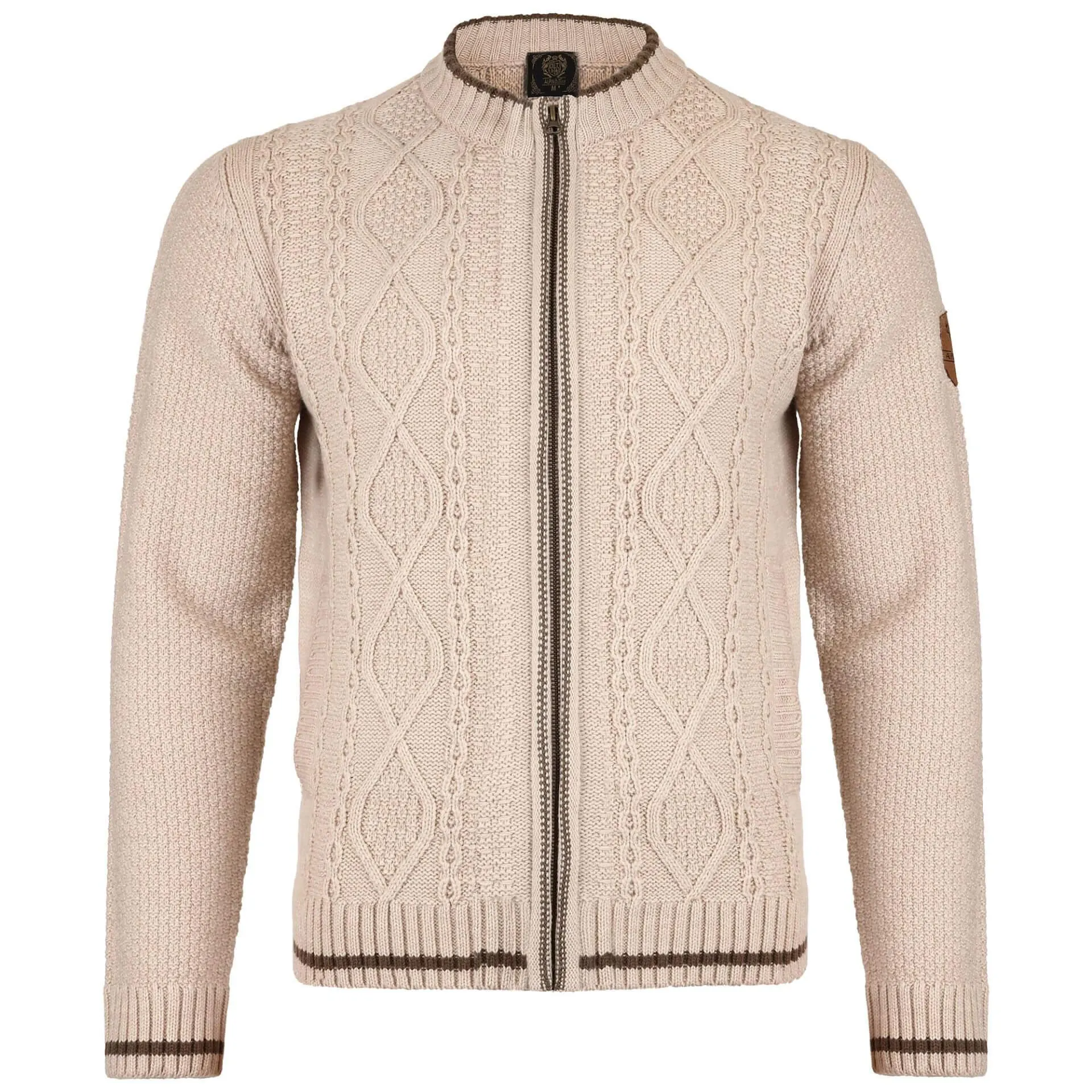 Herren Trachten Strickjacke "Anton", mit Reißverschluss, Beige