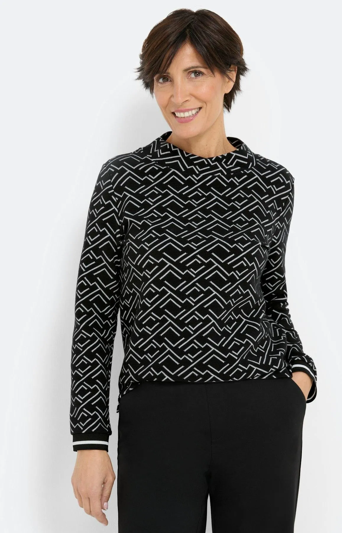 Sweatshirt mit Jacquardmuster, schwarz