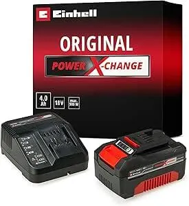 Original Einhell Volks.Akku Starter Kit 4,0 Ah Akku und Ladegerät Power X-Change (Li-Ion, 18 V, 75 min Ladezeit, passend für alle Power X-Change Geräte)