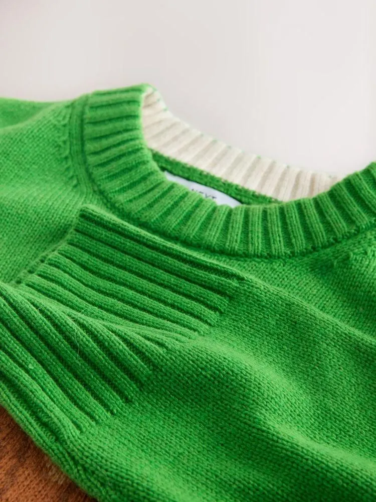 Green Croissant Graphic - Langarm-Pullover mit Rundhalsausschnitt und Wolle