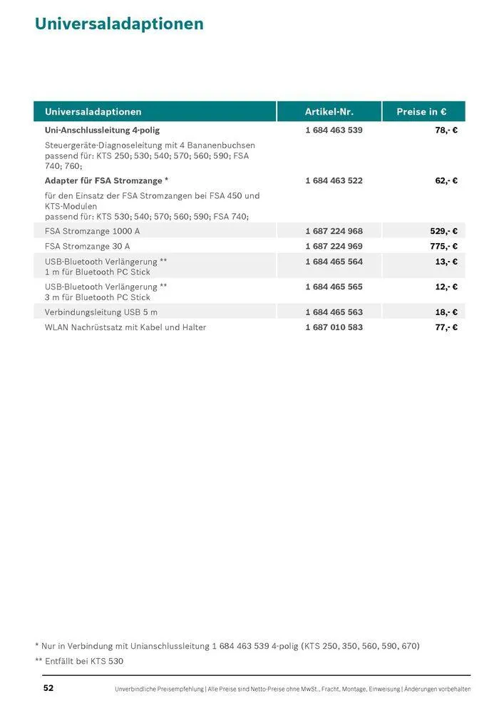 Werkstattausrüstung von Bosch von 21. Mai bis 31. Dezember 2024 - Flugblätt seite 52