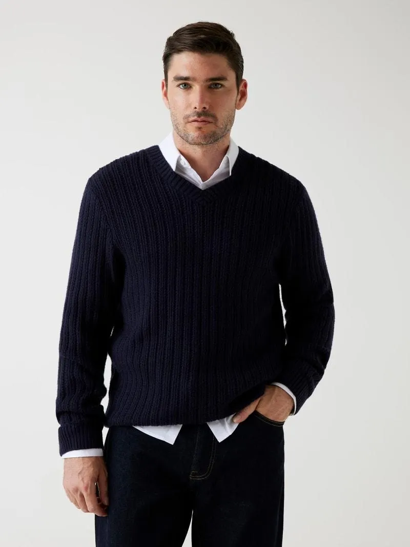 Rippstrickpullover V-Ausschnitt