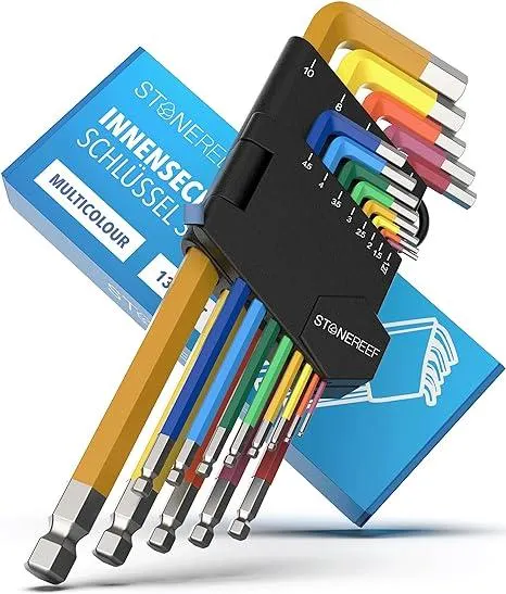 STONE REEF Innensechskantschlüssel Set 13tlg. [inkl. Kugelkopf] - 1,27-10mm Sechskant Multicolour Satz, Sechskantschlüssel Set für Handwerker, Winkelschlüsselsatz