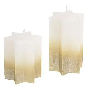Rustikale Kerzen "Stern", weiß/gold-metallic, 12 cm und 9 cm, 2 Stück