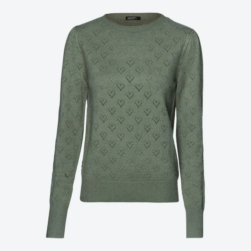 Damen-Ajour-Pullover mit Herzmuster