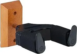 Relaxdays Gitarrenhalter für die Wand, automatischer Verschluss, Holz, Schaumstoff, Gitarrenwandhalter, schwarz/natur