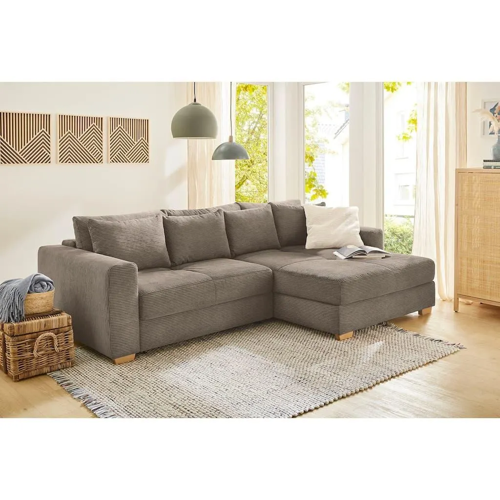 Jockenhöfer Gruppe Ecksofa »Kampen L-Form, B: 288 cm« mit Bettfunktion, Bettkasten & Zierkissen, Federkern