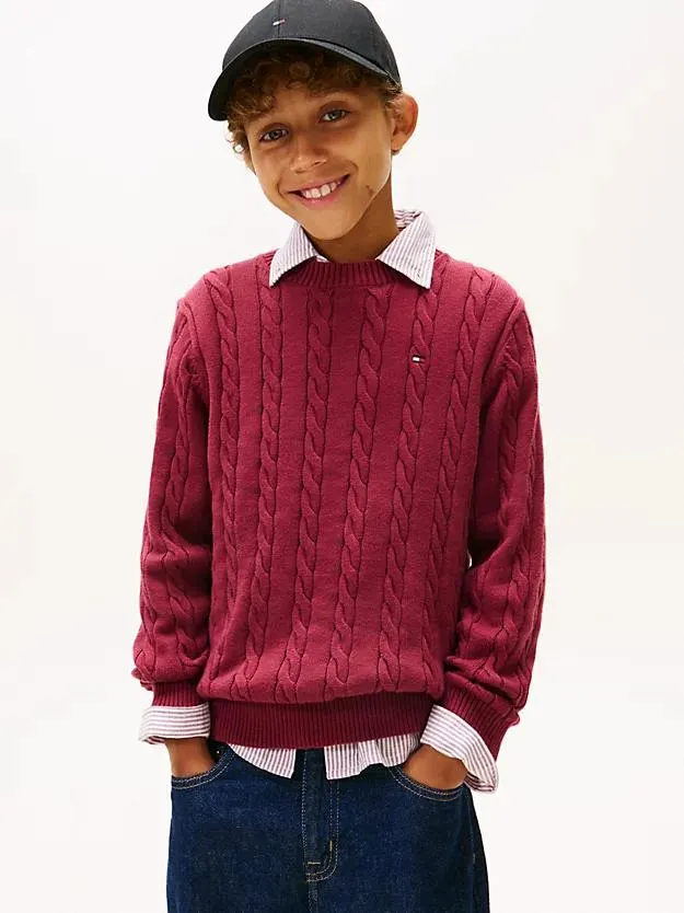 Essential Rundhalspullover mit Zopfmuster