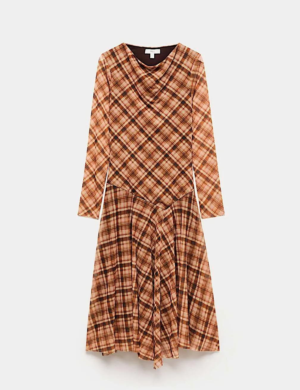 Kariertes Midaxi-Skaterkleid mit Wasserfallausschnitt