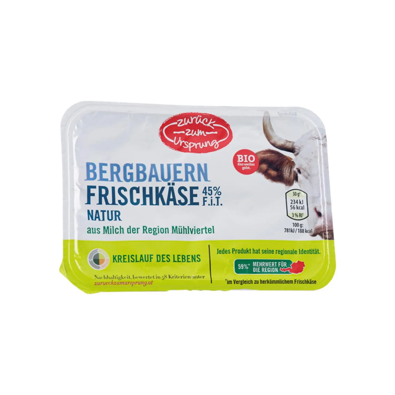 ZURÜCK ZUM URSPRUNG BIO-Bergbauern Frischkäse, Natur 45% F.i.T.