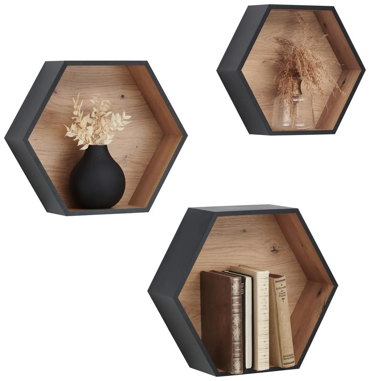 3-teilig Schwarz, Eiche Artisan