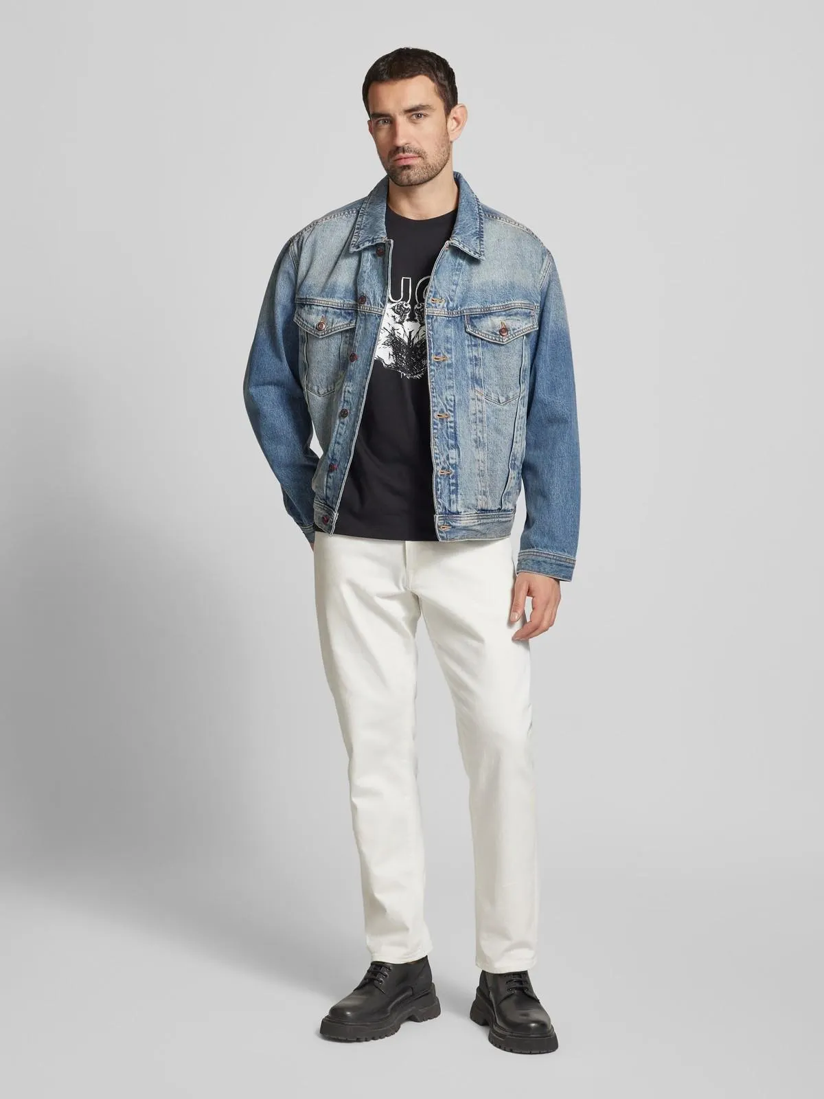 T-Shirt mit Label- und Motiv-Print Modell 'Durro' in black