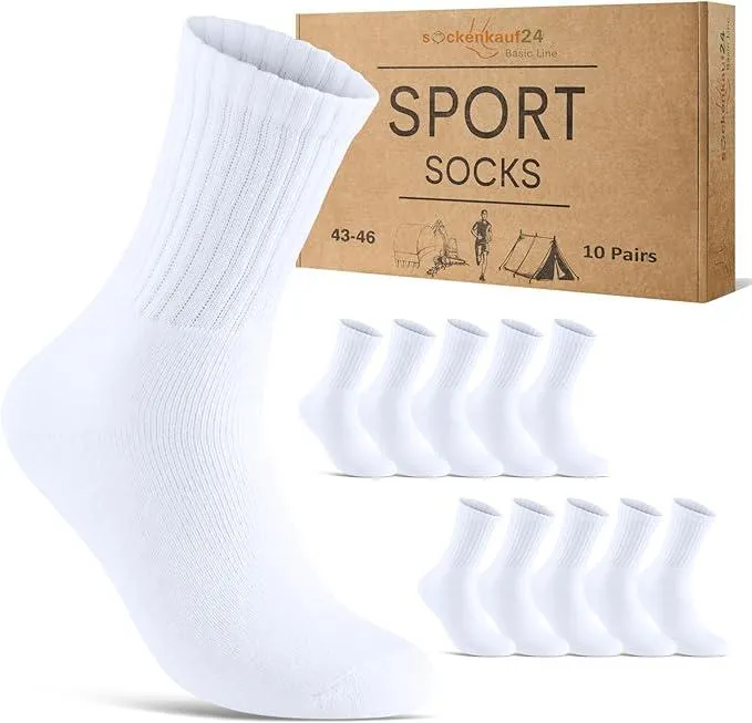 10 Paar Sportsocken Tennissocken Baumwolle Atmungsaktive Crew Socken für Herren & Damen