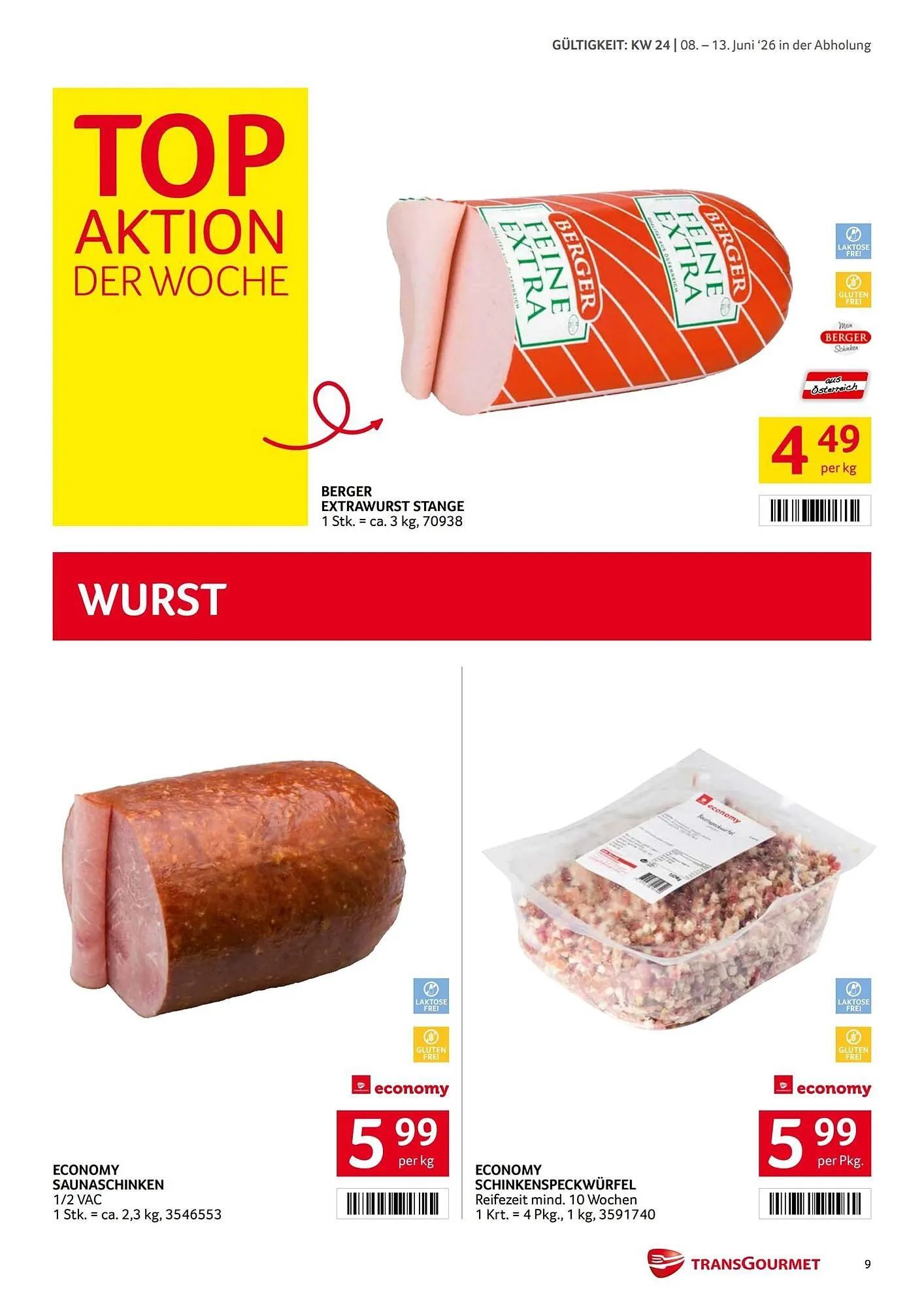 Transgourmet Flugblatt von 8. Juni bis 13. Juni 2026 - Flugblätt seite  9