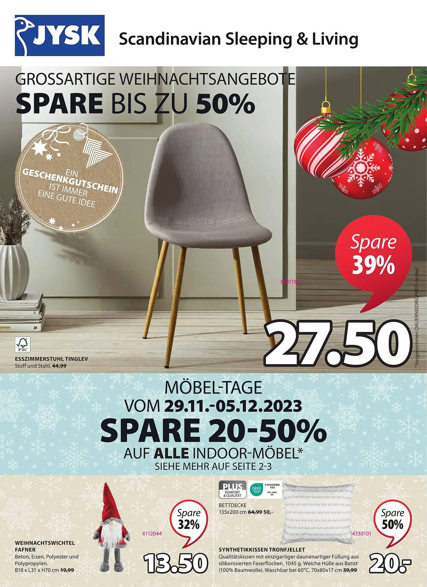 JYSK Flugblatt von 29. November bis 2. Jänner 2024 - Flugblätt seite 1