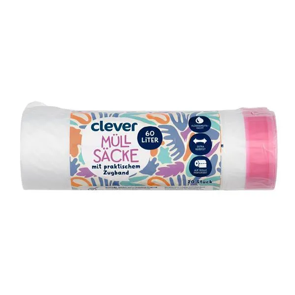 Clever Müllsäcke mit Zugband 60L