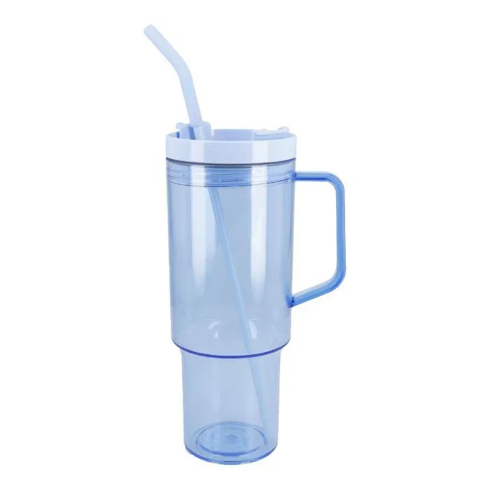 Becher mit Strohhalm und Griff, blau, 1100 ml