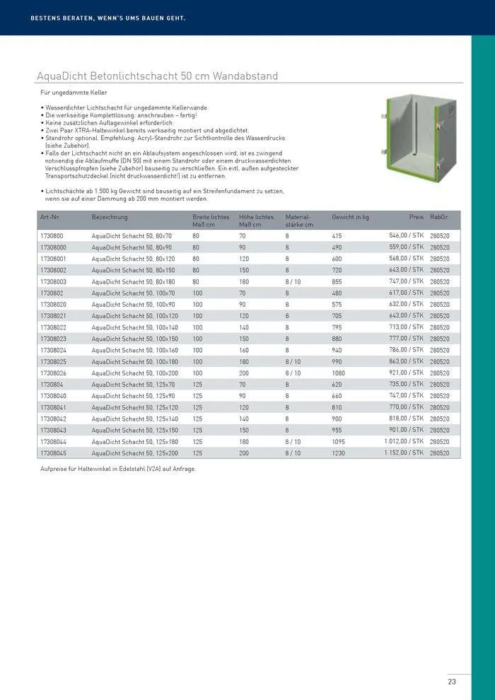 Betonlistschächte Preisliste 2024 von 5. Juni bis 31. Dezember 2024 - Flugblätt seite  23