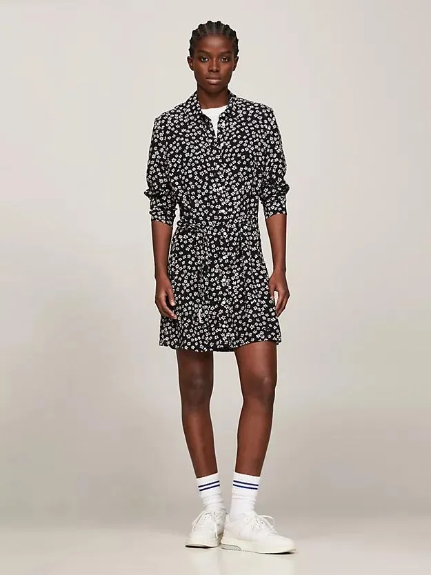 Minikleid mit Bindeband und Blümchen-Print