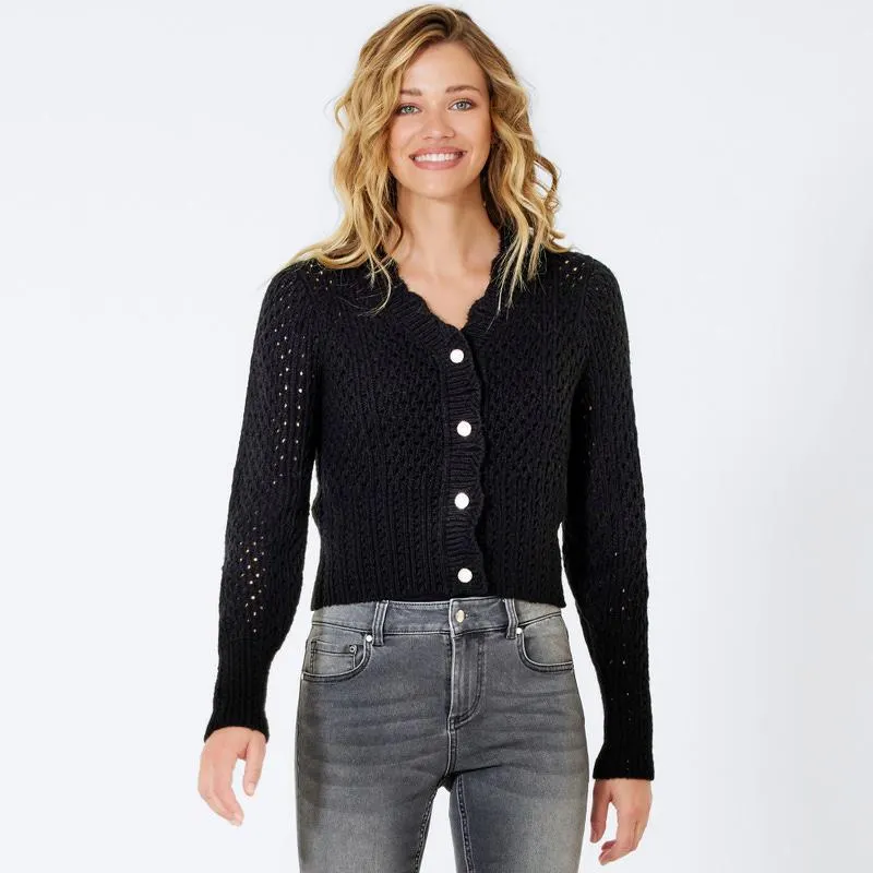 Damen-Strickjacke mit schimmernder Knopfleiste