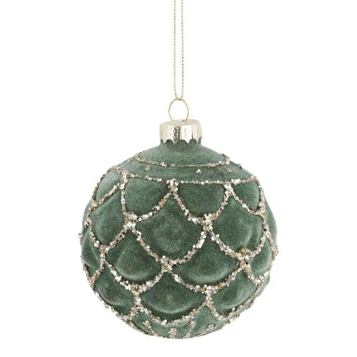 Kugel Samt-Dekor, Tropfen/grün, 8 cm