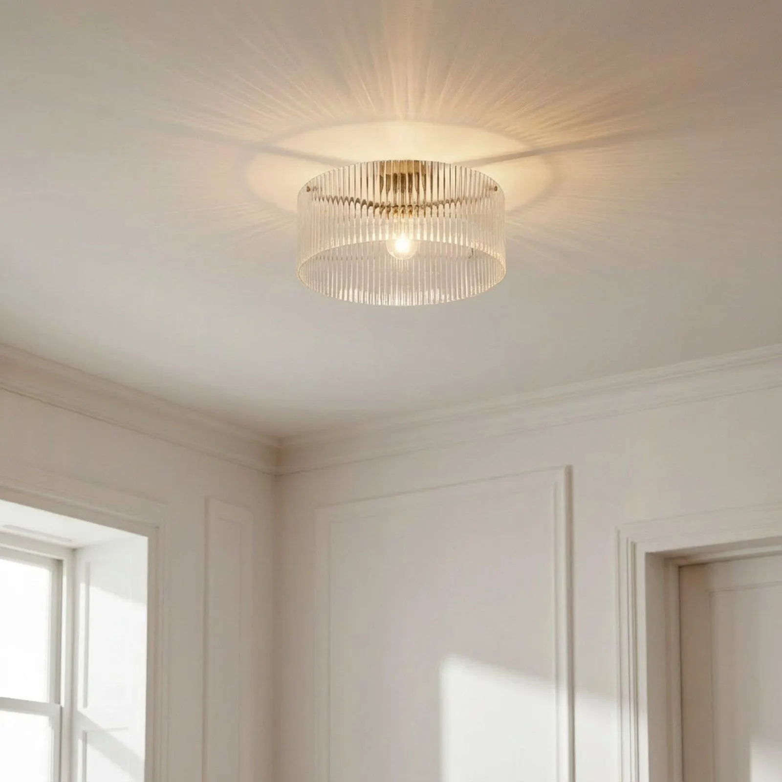 Lucande Deckenleuchte Meritt, messing/klar, Ø 40 cm, Glas